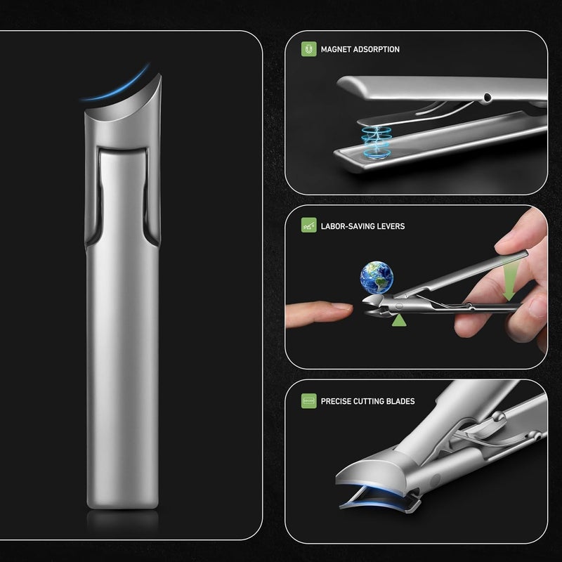 Baluca Slanted Blade Ingrown Toenail Clippers for Thick Toenails, Angled Large Toe Nail Fingernail Cutter Trimmer for Seniors and Men - Silver - Image 4